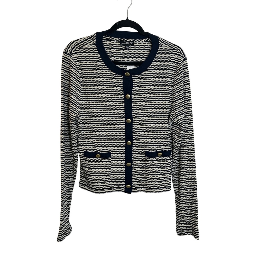 J. Crew Shrunken Cardigan Jacquard Cotton Blend Lady Jacket Size XL‎ Navy NEW